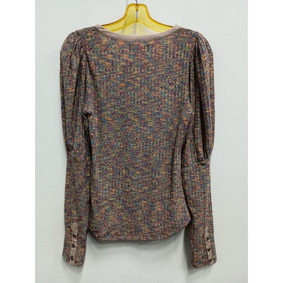 Anthropologie Womens Rainbow Henley Top Small Multi Puff Sleeve Scoop Neck Knit - Picture 13 of 13